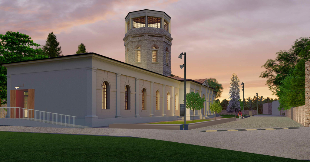 Restauro e recupero funzionale dell'Ex Officina Idraulica render tramonto